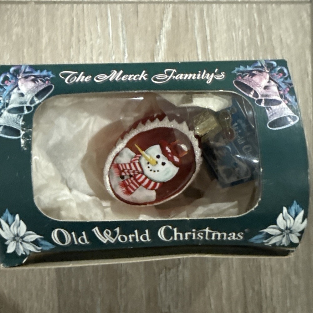 Vintage Merck OLD WORLD CHRISTMAS Snowman Miniature Inside Art Ornament 2001 Box